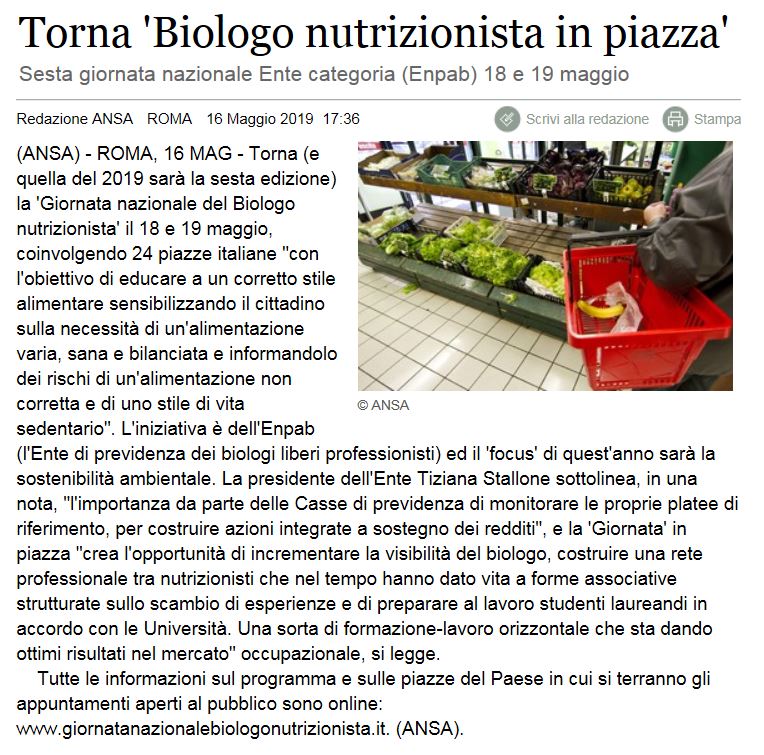 ANSA BIOLOGO IN PIAZZA