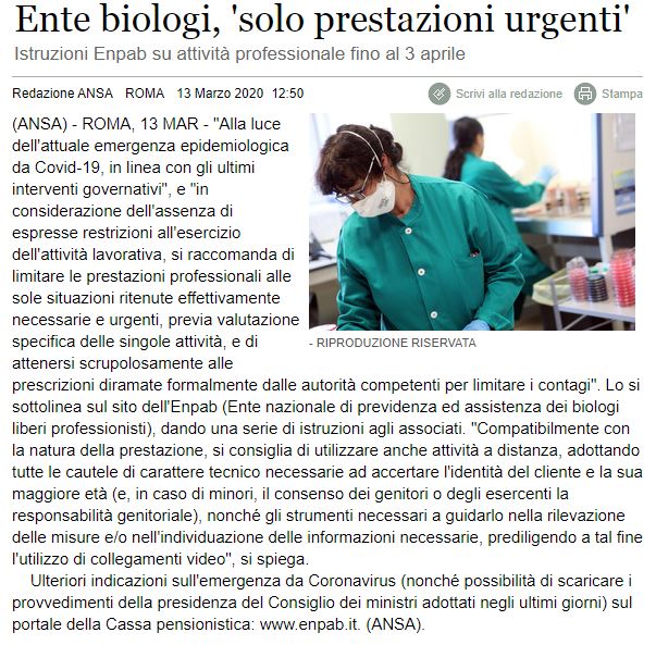 ENPAB SOLO PRESTAZIONI URGENTI