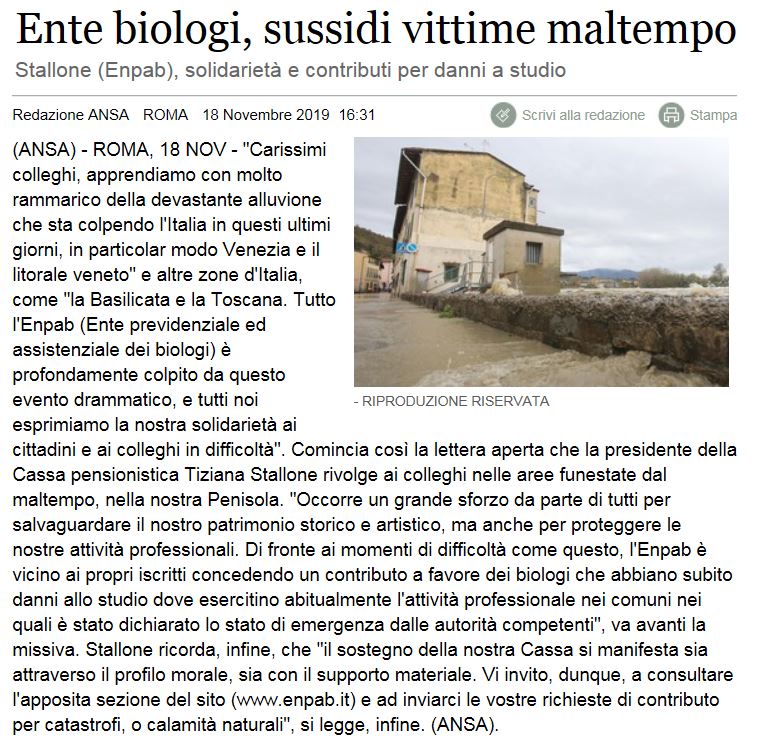 ENPAB SOSTEGNO VITTIME MALTEMPO